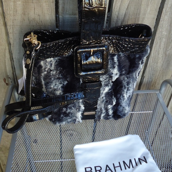 Brahmin Handbags - Brahmin Leather Faux Fur Wichita 3N1 Crossbody 325